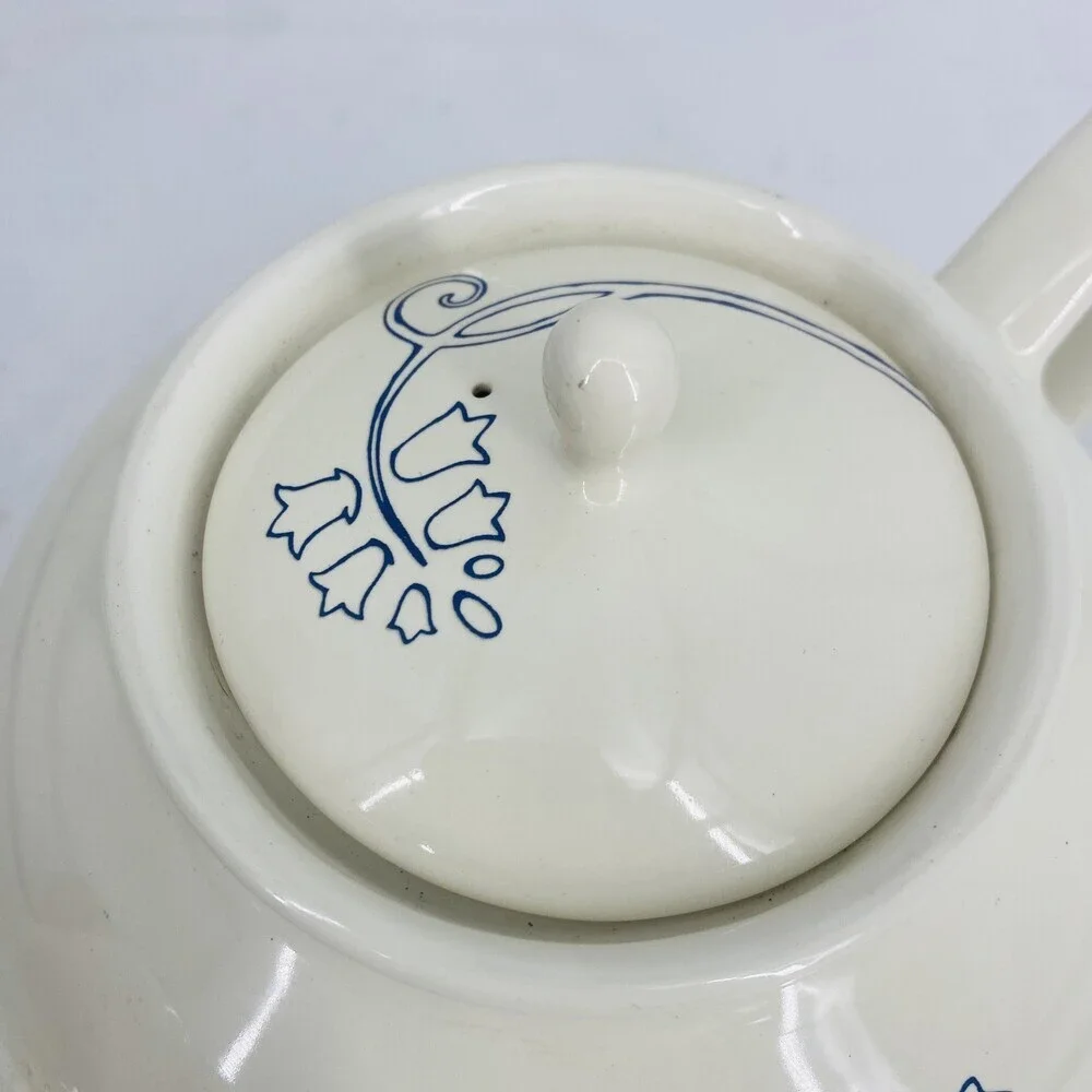 Vintage IKEA Odmjuk Teapot And Creamer Set Bone White With Navy Floral Design